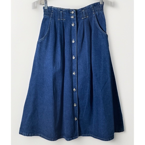 American Profile Dresses & Skirts - VTG American Profile Dungarees Denim Blue Jean Midi  Button Skirt Womens Size 12